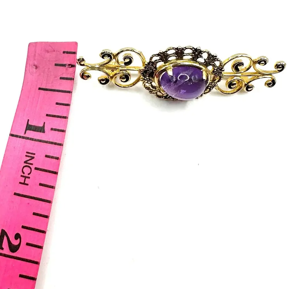 Brooch Pin Gold Purple Cabachon Marked 12kGFDOR 12k gold filled retro vintage
